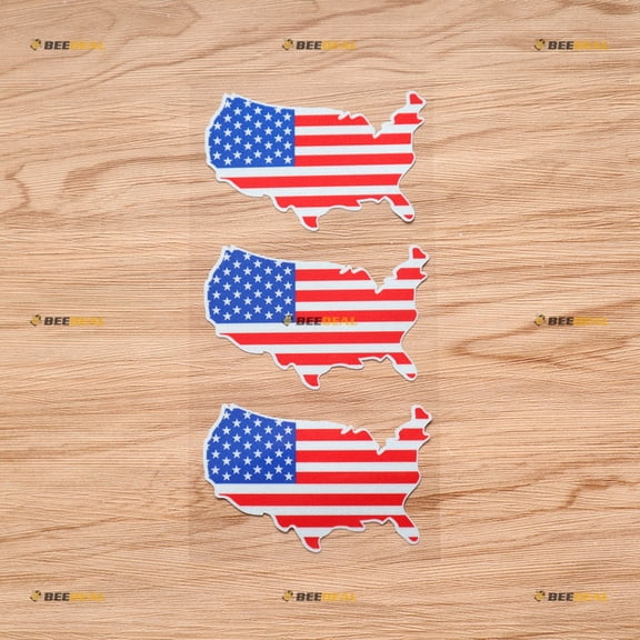 United States Flag Map American Sticker Decal Vinyl - 3 Pack Reflective 4" - For Car Boat Laptop Cup