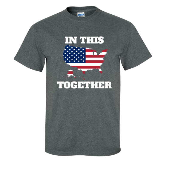 United States Flag Map We Are In This Together Adult Unisex Short Sleeve T-shirt-Heather Grey-medium