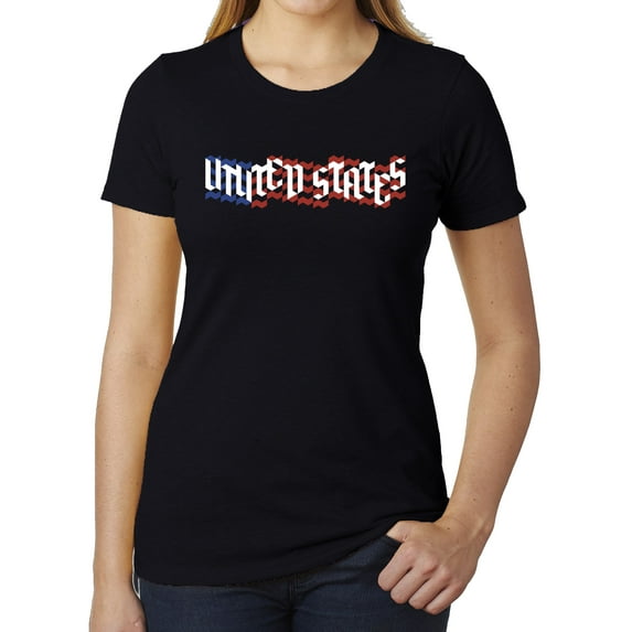 United States Flag T-shirt, Women's 4th of July Shirts, Graphic T-shirts - Black MH200WPATRIOT S14 S