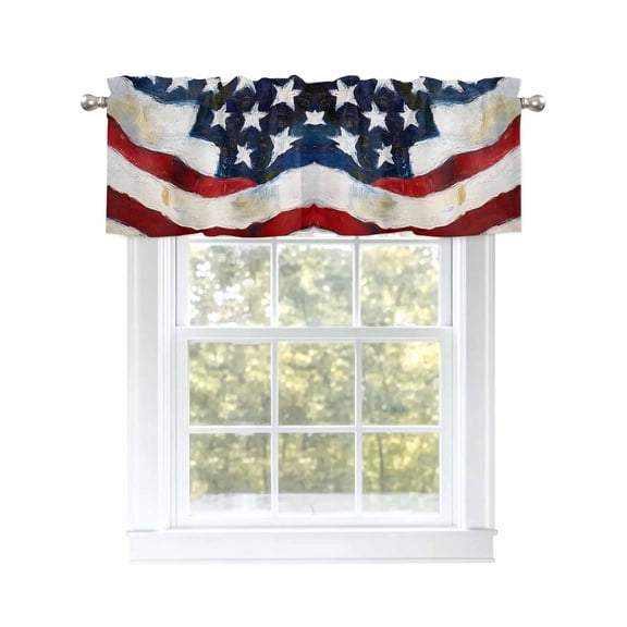 United States Flag Valances for Windows, Rod Pocket Kitchen Valance Curtains - Soft & Washable Small Window Treatment for Living Room,&nbsp;Bathroom, Independence Day , 42x12 Inch, 1 Panel