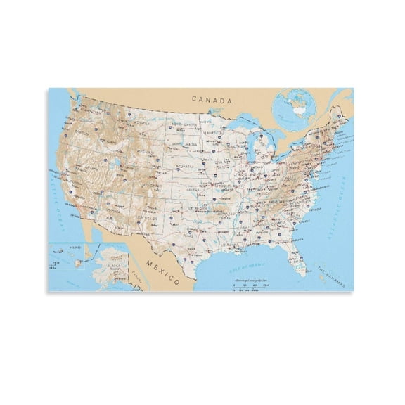 United States General Reference Wall Map Poster Decorative Painting Canvas Wall Art Living Room Posters Bedroom Painting,Unframe-style,08x12inch(20x30cm)