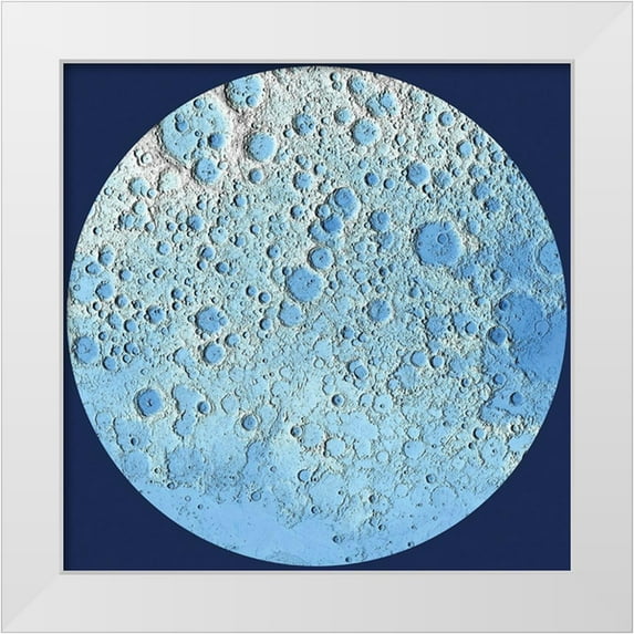 United States Geological Survey 12x12 White Modern Wood Framed Museum Art Print Titled - Unmarked Decorative Topographic Map of the Moon, North Pole