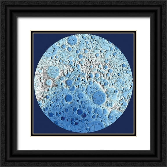 United States Geological Survey 20x20 Black Ornate Wood Framed with Double Matting Museum Art Print Titled - Unmarked Decorative Topographic Map of the Moon, South Pole