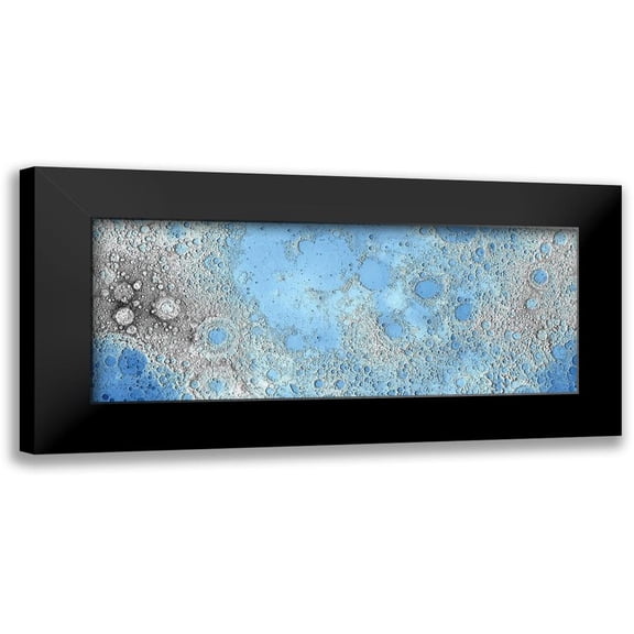 United States Geological Survey 24x12 Black Modern Framed Museum Art Print Titled - Unmarked Decorative Topographic Map of the Moon, Projection