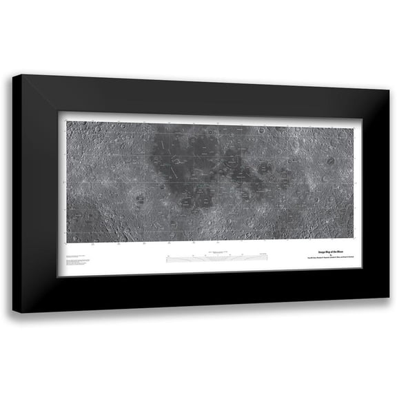United States Geological Survey 24x14 Black Modern Framed Museum Art Print Titled - Map of the Moon, Projection