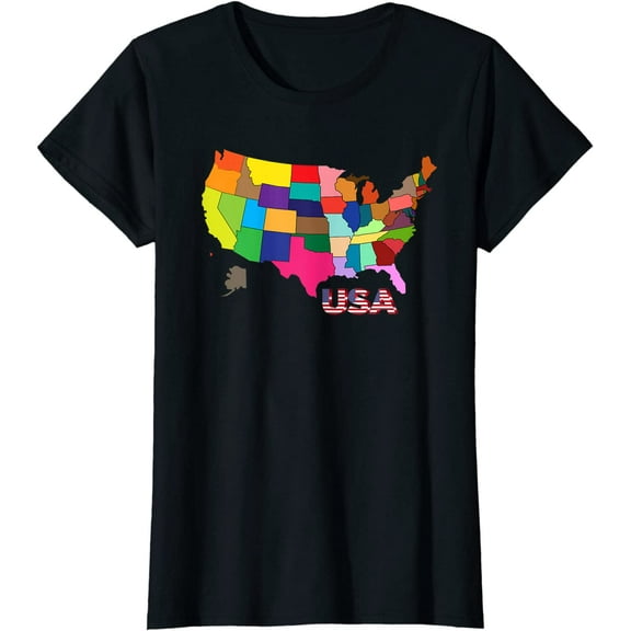 United States Map All The States Colorful USA T-Shirt School