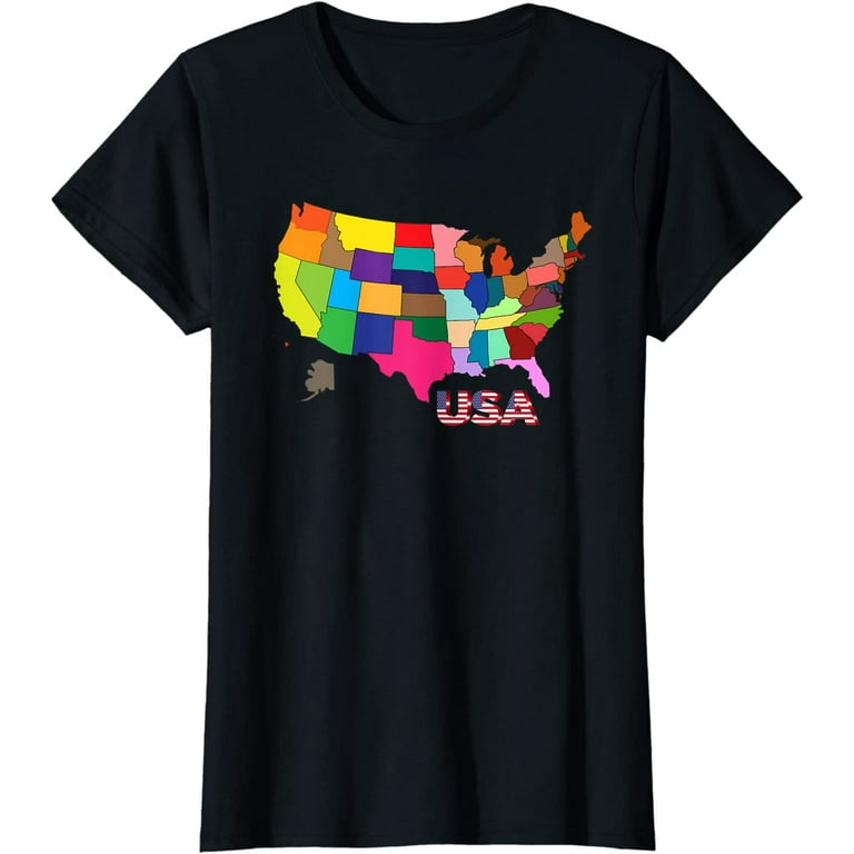 United States Map All The States Colorful Usa T-Shirt School United States Map All The States Colorful Usa T-Shirt School
