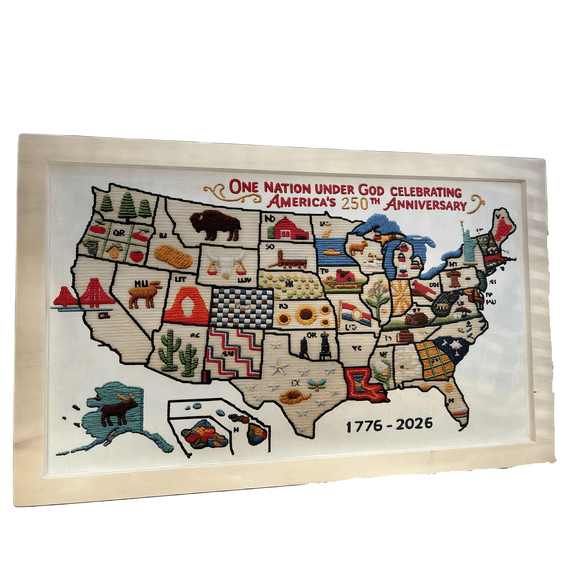 United States Map Cross Kit DIY Embroidery Set for America 250th Anniversary with Detailed State Patterns and Symbols for Beginners and Advanced