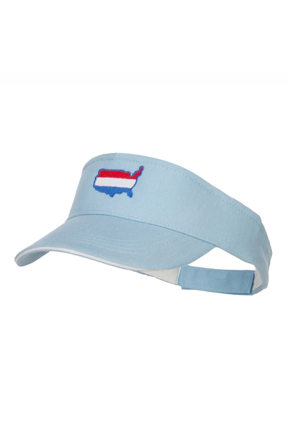 United States Map Embroidered Brushed Visor - Light Blue White OSFM