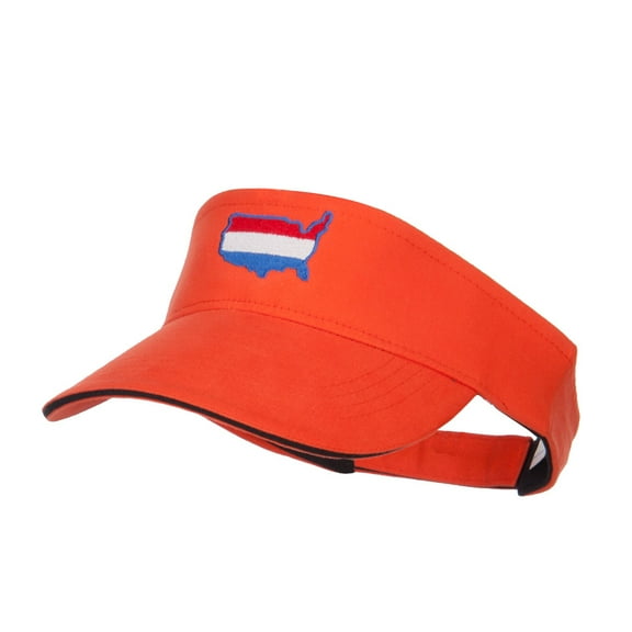 United States Map Embroidered Brushed Visor - Orange Black OSFM