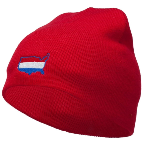 United States Map Embroidered Short Beanie - Red OSFM