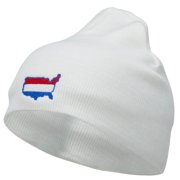 United States Map Embroidered Short Beanie - White OSFM