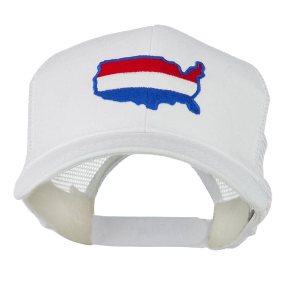 United States Map Embroidered Trucker Mesh Cap - White OSFM