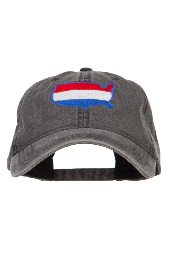 United States Map Embroidered Washed Cap - Black OSFM