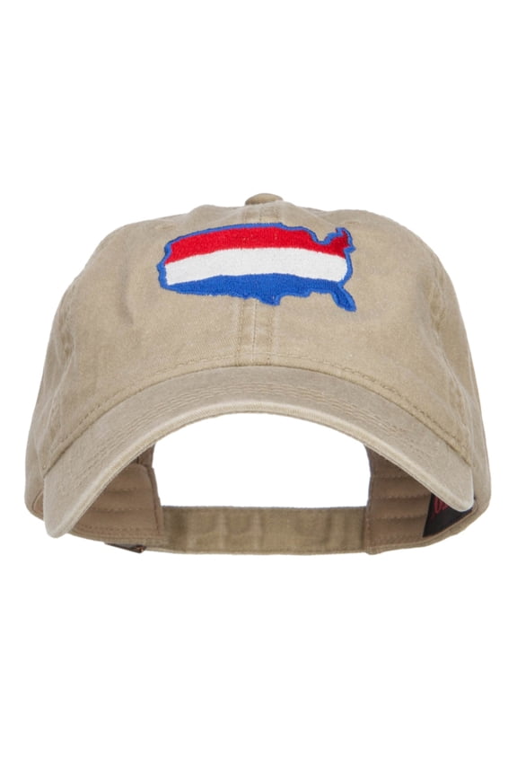 United States Map Embroidered Washed Cap - Khaki OSFM