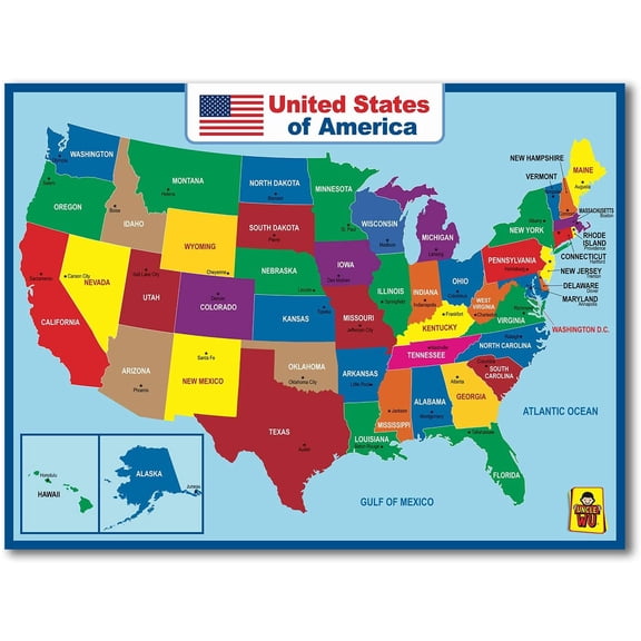 United States Map Laminated Poster - Dry Erase Double Side Educational Poster For Kids/Adults - 17x23 inch Waterproof Map For Home Classroom