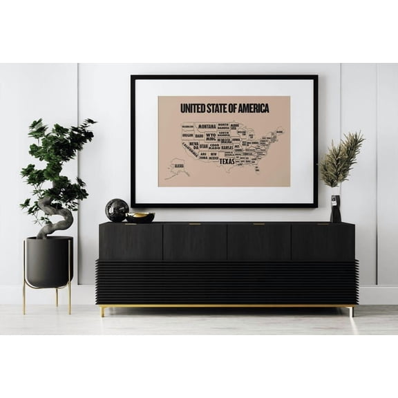 United States Map Minimalist USA States America Office Decor, Unframed Canvas