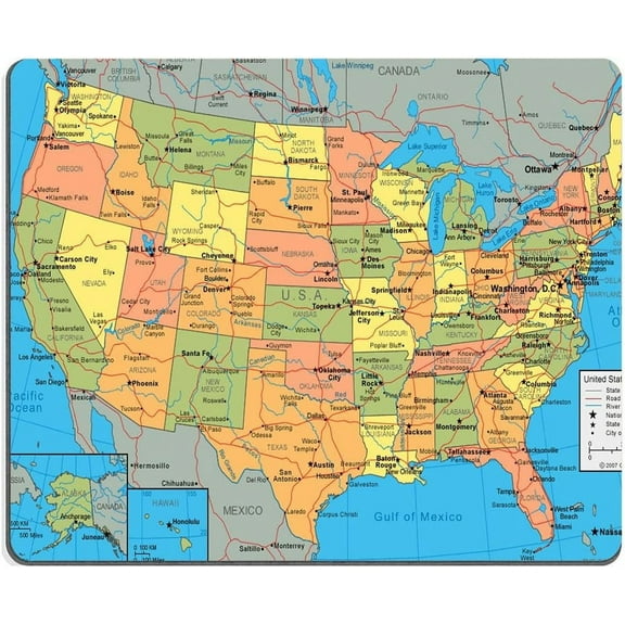 United States Map Non-Slip Rubber Gaming Mouse Pad