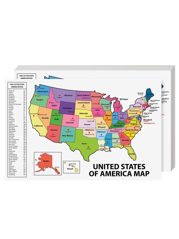United States Map - USA Poster, US Educational Map - with State Capital - for Ages Kids to Adults - Home School Office - Printed on 12pt. Glossy Card Stock | Bulk Pack of 10 | 11 x 17 inches