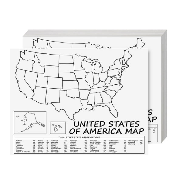 United States Map - USA Poster, US Educational Map - With 2 Letter State Abbreviation - For All Ages, Kids to Adults - Home, School, Office - Printed on 110lb Cardstock - 8.5 x 11 Inches - 10 Per Pack