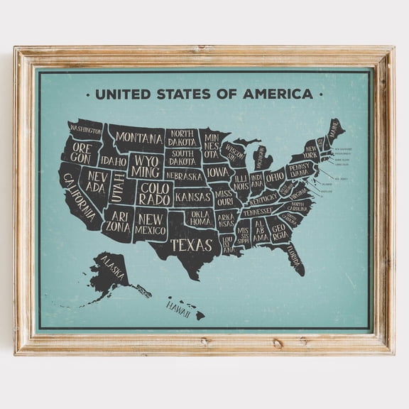 United States Map Unframed Vintage Wall Geography Art