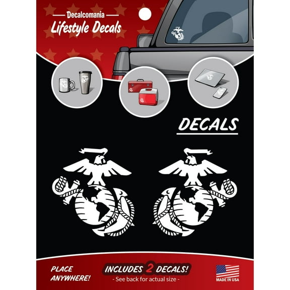 United States Marine Corps EGA Eagle Globe & Anchor Vinyl Decals - Set of 2 4" White USMC Emblem Stickers for Tail Lights by Decalcomania