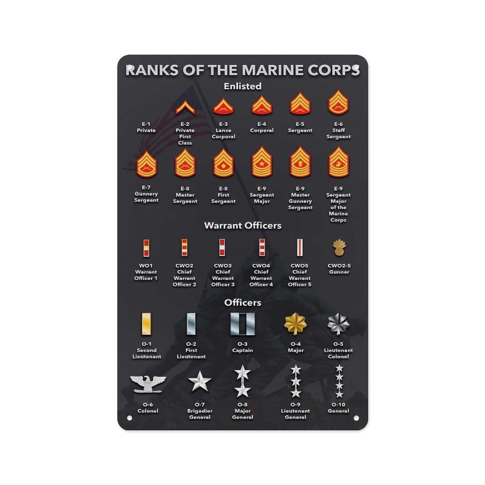United States Marine Corps Rank Badge Chart Posters- Suitable For ...