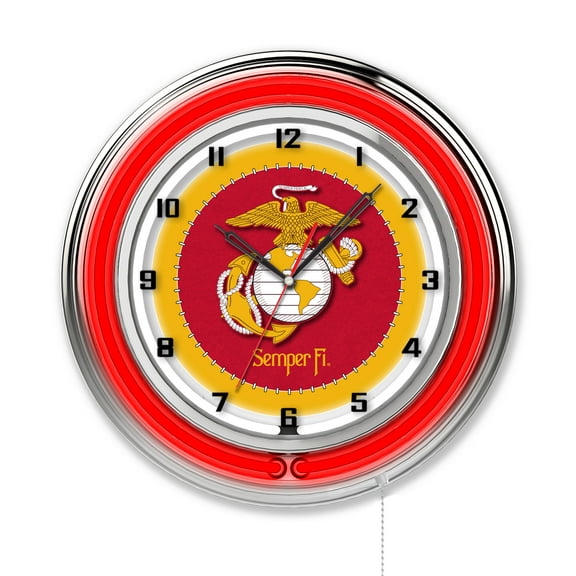 United States Marine Corps (Red/Yellow) 19" Double Neon Wall Clock
