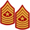 thumbnail image 1 of United States Marine Corps (USMC) Chevron female gold embroidered on red Sergeant Major (SGTMAJ), 1 of 6