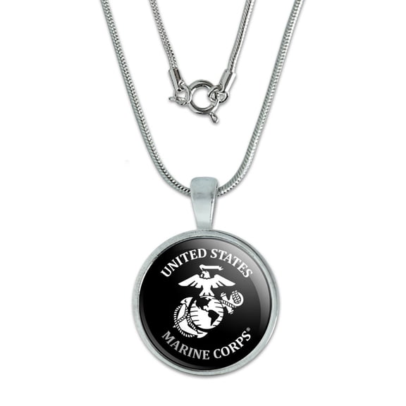 United States Marine Corps USMC White Black Officially Licensed 0.75" Pendant with Sterling Silver Plated Chain