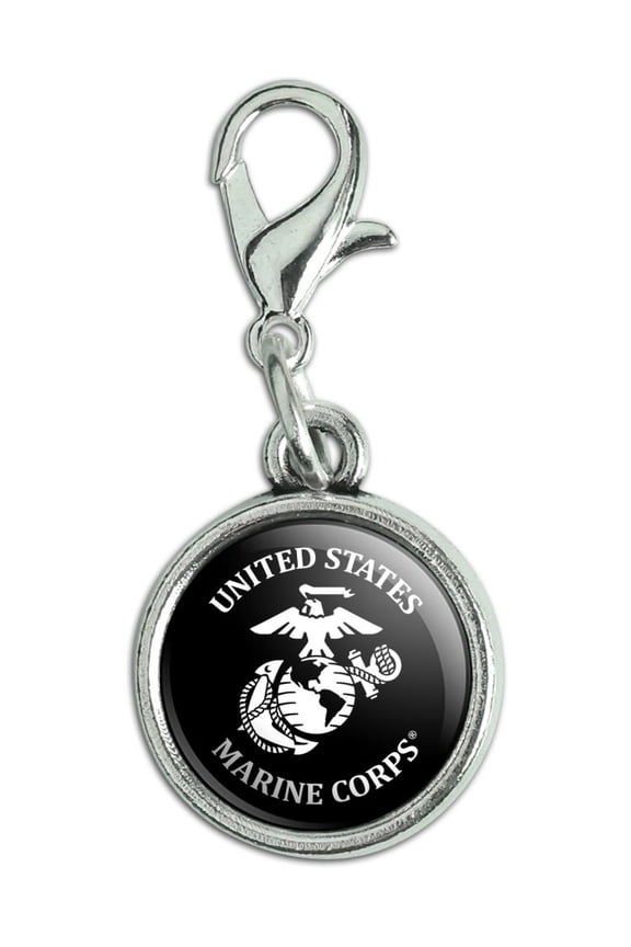 Corps USMC White Black Officially Licensed Antiqued Bracelet Pendant Zipper Pull Charm with Lobster Clasp