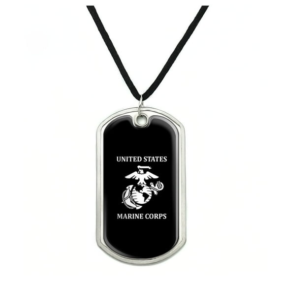 United States Marine Corps USMC White Black Officially Licensed Military Dog Tag Pendant Necklace with Cord