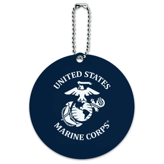 United States Marine Corps USMC White Blue Logo Officially Licensed Round Luggage ID Tag Card Suitcase Carry-On