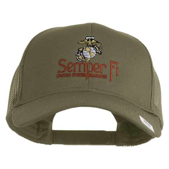United States Marines Semper Fi Emblem Embroidered Solid Cotton Twill Mesh Prostyle Cap - Khaki OSFM