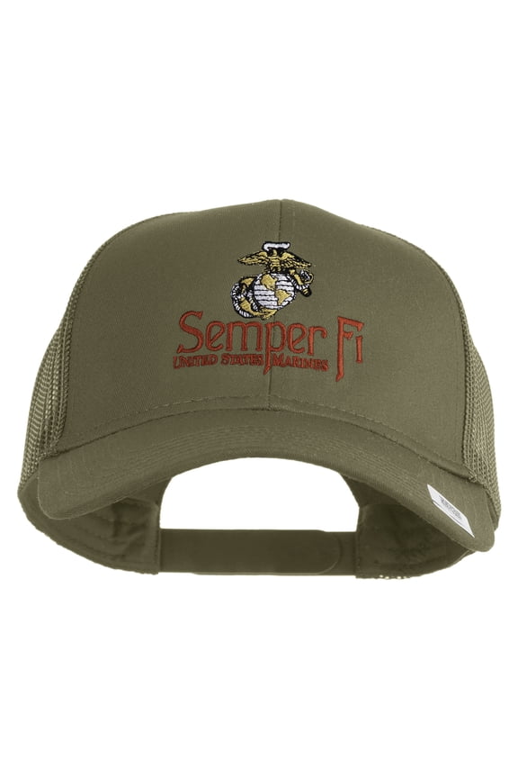 United States Marines Semper Fi Emblem Embroidered Solid Cotton Twill Mesh Prostyle Cap - Khaki OSFM