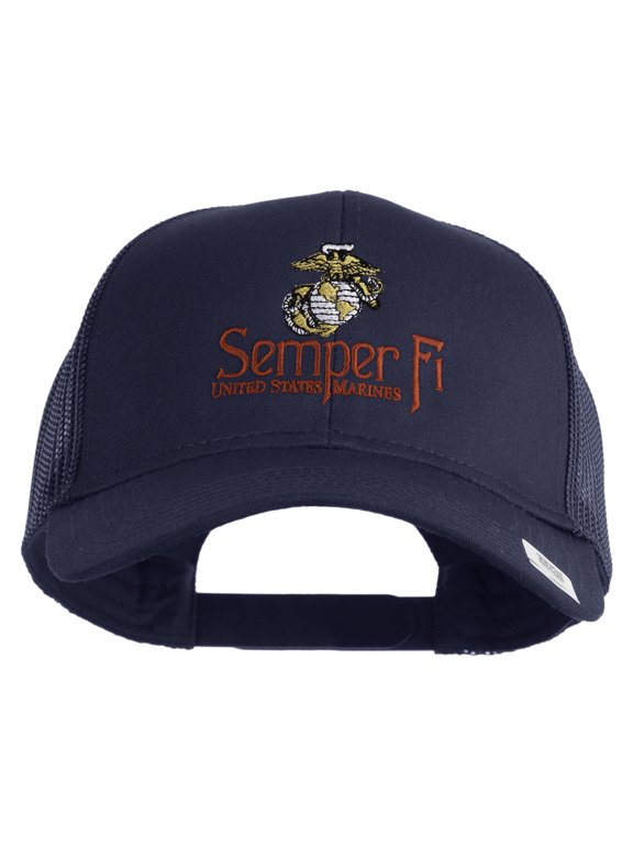 United States Marines Semper Fi Emblem Embroidered Solid Cotton Twill Mesh Prostyle Cap - Navy OSFM