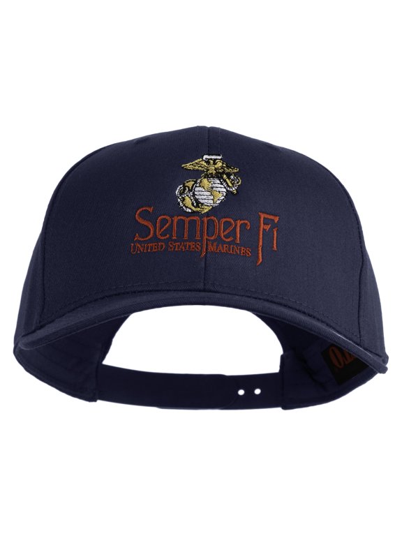 United States Marines Semper Fi Emblem Embroidered Solid Cotton Twill Pro Style Cap - Navy OSFM