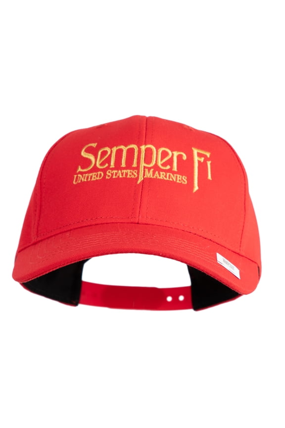 United States Marines Semper Fi Embroidered 6 Panel Structured Cotton Twill Cap Made in USA - Red OSFM