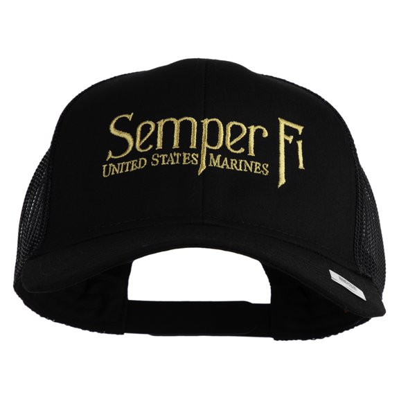 United States Marines Semper Fi Embroidered Solid Cotton Twill Mesh Prostyle Cap - Black OSFM