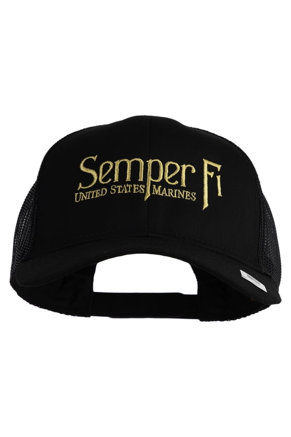 United States Marines Semper Fi Embroidered Solid Cotton Twill Mesh Prostyle Cap - Black OSFM