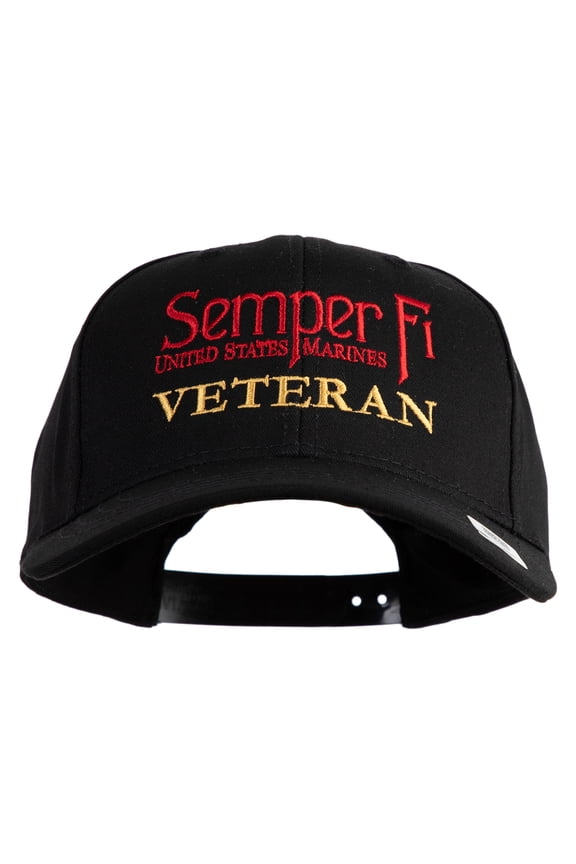 United States Marines Semper Fi Veteran Embroidered 6 Panel Structured Cotton Twill Cap Made in USA - Black OSFM