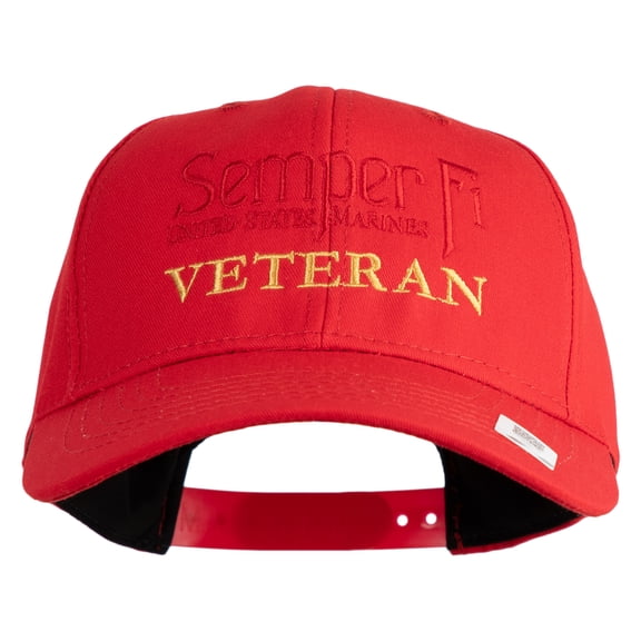 United States Marines Semper Fi Veteran Embroidered 6 Panel Structured Cotton Twill Cap Made in USA - Red OSFM
