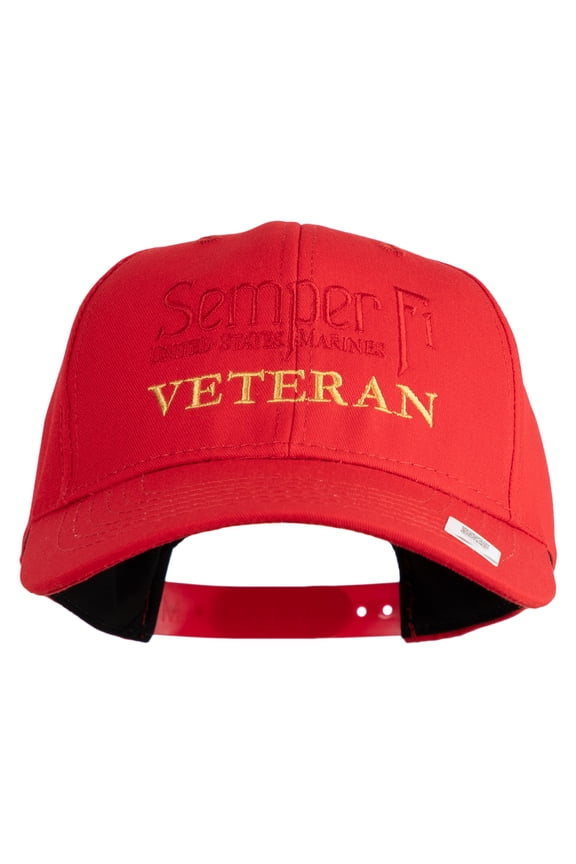 United States Marines Semper Fi Veteran Embroidered 6 Panel Structured Cotton Twill Cap Made in USA - Red OSFM