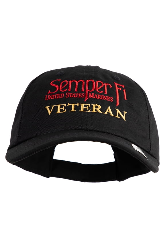 United States Marines Semper Fi Veteran Embroidered 6 Panel Unstructured Cotton Twill Cap Made in USA - Black OSFM