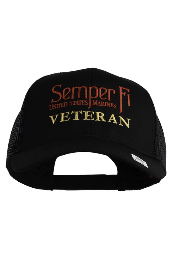 United States Marines Semper Fi Veteran Embroidered Solid Cotton Twill Mesh Prostyle Cap - Black OSFM