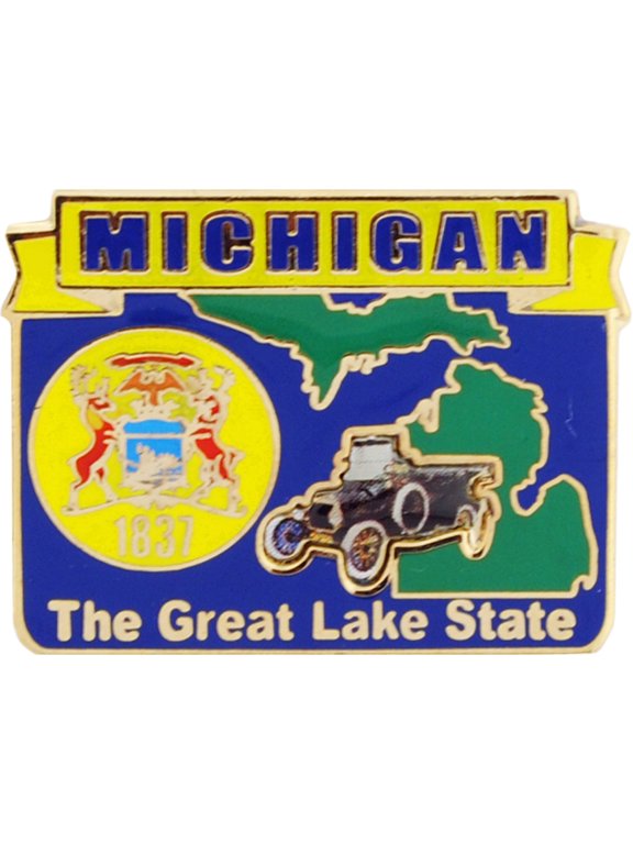 United States, Michigan, The Great Lake State Map Pin - Officially Licensed, Enamel Lapel Pin - 1"