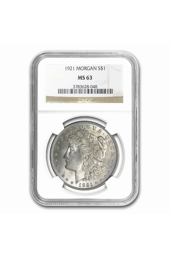 1921 Morgan Dollar $1 NGC MS63 No Mint Mark 90% Silver Coin