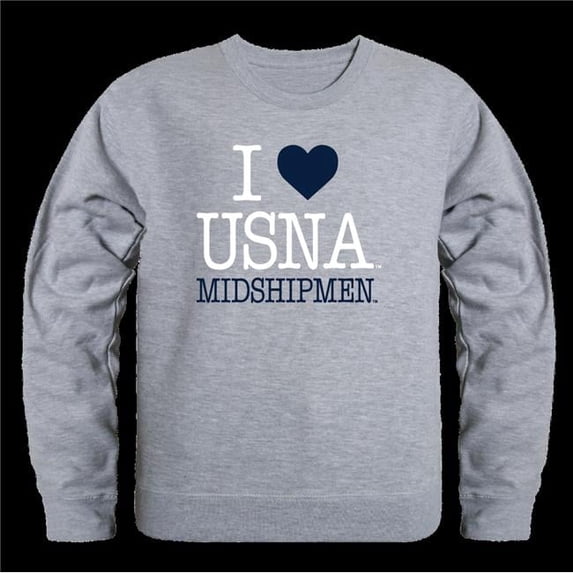 United States Naval Academy Midshipmen I Love Crewneck Sweatshirt, Heather Grey - 2XL