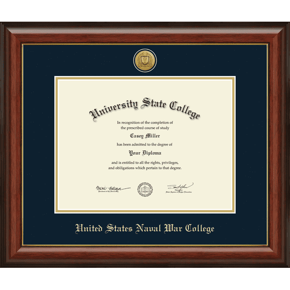 United States Naval War College Diploma Frame, Document Size 12" x 9"