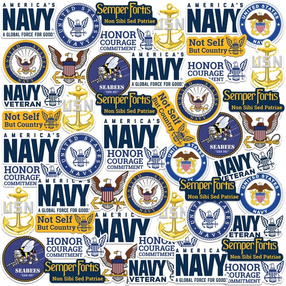 United States Navy 50ct Vinyl Large Deluxe Stickers Variety Pack Die-Cut Military Decals for Laptop, Water Bottle, Tablet & Indoor/Outdoor Use
